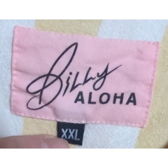 Billy Aloha Short Sleeve Rayon/Linen Striped Button-Up XXL Off White Tan USA - Picture 3 of 7